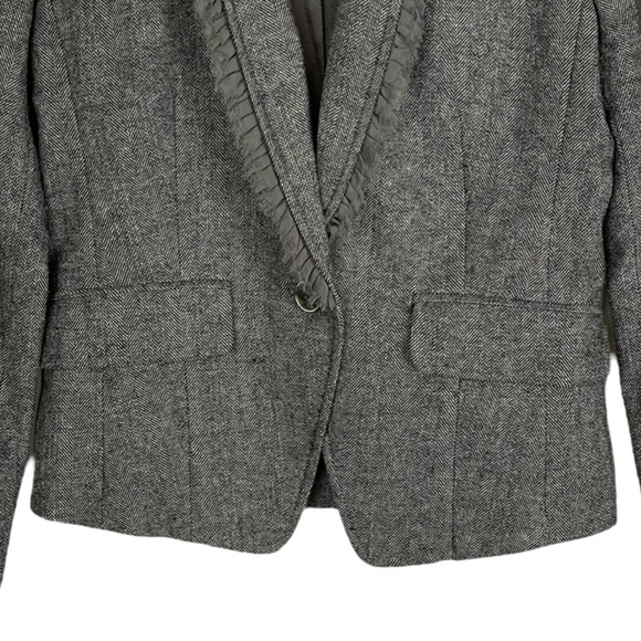Banana Republic Wool Tweed Herringbone Ruffle Trim Blazer Preppy Quiet Luxury - Picture 3 of 11